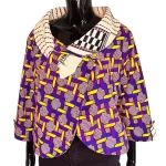African Print Women Multicolored P Coat Style Blouse w/ Mud-cloth Detail - Image 2