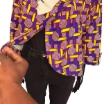 African Print Women Multicolored P Coat Style Blouse w/ Mud-cloth Detail - Image 6