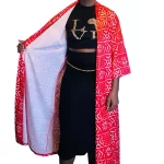 African Tribal, Print, Red And White Women Long Duster - Image 3