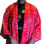 African Tribal, Print, Red And White Women Long Duster - Image 5