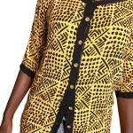 African Yellow/Orange & Black Tribal Print Vintage Blouse w/ Shell Embroidery ￼ - Image 4