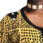 African Yellow/Orange & Black Tribal Print Vintage Blouse w/ Shell Embroidery ￼ - Image 6