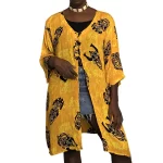 Orange, Yellow & Black African Tribal Mask Prints Women Duster/Cardigan ￼