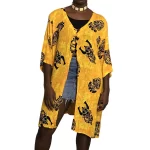 Orange, Yellow & Black African Tribal Mask Prints Women Duster/Cardigan ￼ - Image 3