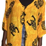 Orange, Yellow & Black African Tribal Mask Prints Women Duster/Cardigan ￼ - Image 5