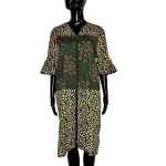 Loose Fit African Print Women Green & Multi Color Midi Dress