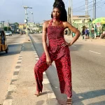 Ankara/ African Print Red Two Piece Shirred Blouse & Flair Pants