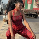 Ankara/ African Print Red Two Piece Shirred Blouse & Flair Pants - Image 3