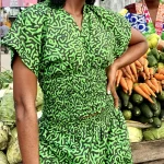 Green Two Piece Women, African Print Blouse & Flair Pants ￼ - Image 2