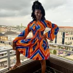 Orange, Red & Blue African Print Women Mid Shir Short Flowing Bell Sleeve Dress - Image 2