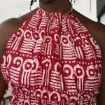 Red & White Ankara African Print Shirred Long Dress - Image 4