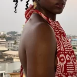 Red & White Ankara African Print Shirred Long Dress - Image 5