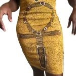 African Ankh Symbol Women Brown Stretchy Fitted Skirt