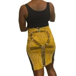 African Ankh Symbol Women Brown Stretchy Fitted Skirt - Image 4