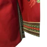 African Maroon Men Long Sleeve Button Up Dashiki Top w/ Black Chest Detail - Image 4