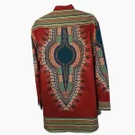 African Maroon Men Long Sleeve Button Up Dashiki Top w/ Black Chest Detail - Image 8