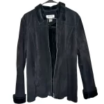Vintage 100% Leather Black Jacket w/ Fur Interior & Collar
