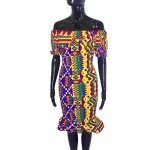 African Ghana Kente Print Women Multicolored Shirred Fitted Dress - Image 2