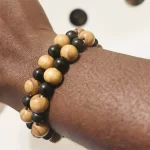 2 Brown & Black African Round Beaded Stretchy Unisex Bracelet - Image 2