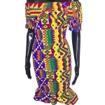 African Ghana Kente Print Women Multicolored Shirred Fitted Dress - Image 3
