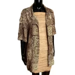 100% Silk Brown and Beige Patterned Women Collar Shirt - Image 2