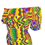African Ghana Kente Print Women Multicolored Shirred Fitted Dress - Image 5
