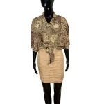 100% Silk Brown and Beige Patterned Women Collar Shirt - Image 4