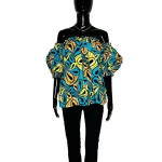 Turquoise & Multicolor Print Off The Shoulder Loose Fits Blouse ￼