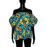 Turquoise & Multicolor Print Off The Shoulder Loose Fits Blouse ￼ - Image 2