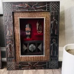 2 Vintage Wooden Brown Carved w/ 3-D African Traditional Art In Glass Home Decor - Image 4