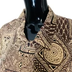 100% Silk Brown and Beige Patterned Women Collar Shirt - Image 6