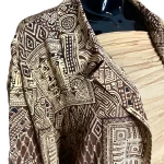 100% Silk Brown and Beige Patterned Women Collar Shirt - Image 8
