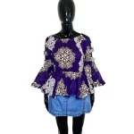 Purple African Print Shirred Butterfly Sleeve Women Blouse/Shirt ￼