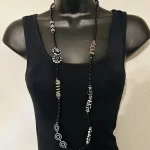 Black And White Beaded, Tribal, Abstract Design, Long Necklace A - Image 4