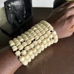￼ 2 Traditional Unisex African Nigerian Artificial Beige Coral Bead Bracelet - Image 2