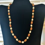 Tribal Design Women Pearl & Wood Ivory, Black, & Brown Beaded Necklace