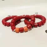 ￼ 3 Traditional Unisex African Nigerian Artificial Rose Red Coral Bead Bracelet - Image 2