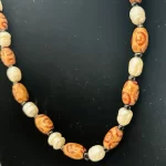 Tribal Design Women Pearl & Wood Ivory, Black, & Brown Beaded Necklace - Image 2
