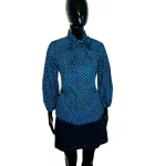 Teal Women African Print Bowtie Long Sleeve Blouse/Shirt