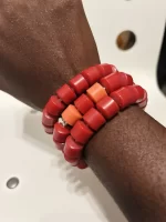 ￼ 3 Traditional Unisex African Nigerian Artificial Rose Red Coral Bead Bracelet - Image 3