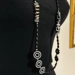 Black And White Beaded, Tribal, Abstract Design, Long Necklace A - Image 5