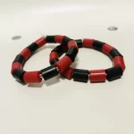 2 Traditional African Nigerian Artificial Black & Rose Red Coral Bead Bracelets - Image 2