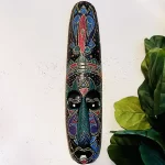 Black Indonesian Mask With Colorful Hand painted Dotted Detail Home Decor