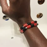2 Traditional African Nigerian Artificial Black & Rose Red Coral Bead Bracelets - Image 3