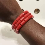 ￼ 3 Traditional Unisex African Nigerian Artificial Rose Red Coral Bead Bracelet B