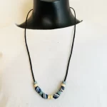 African Clay Beading Blue & Ivory Necklace ￼