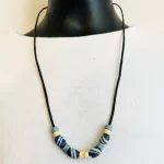 African Clay Beading Blue & Ivory Necklace ￼ - Image 2