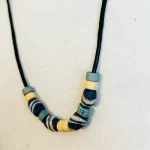African Clay Beading Blue & Ivory Necklace ￼ - Image 3