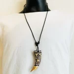 Adjustable African Beige & Black Acrylic Tooth Ethnic Tribal Necklace Jewelry