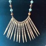 Bronze & Lights, Teal Women Native Ethnic Beaded Necklace - Image 4